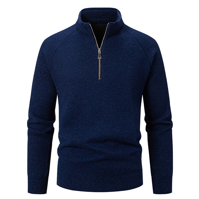 Herren Hochkragen Pullover mit Reißverschluss und strukturierter Oberfläche Aliams