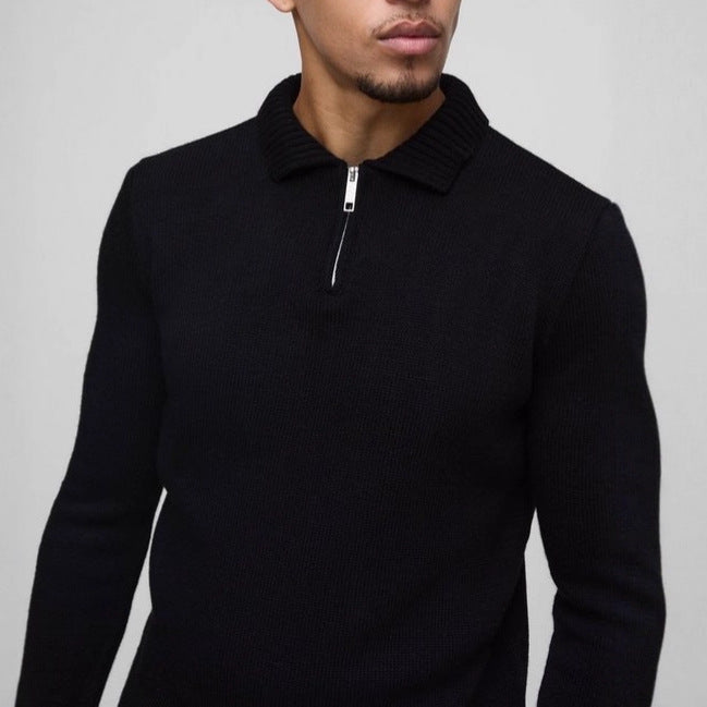 Herren eleganter Strickpullover mit kurzem Reißverschluss und Rippstruktur Aliams