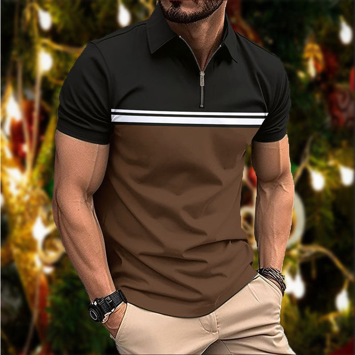 Herren elegantes Kurzarm-Poloshirt mit modernem Reißverschluss Aliams