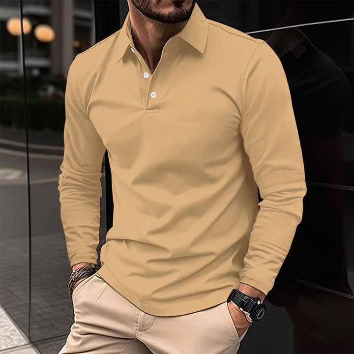 Herren elegantes Longsleeve Poloshirt mit modernem Henley-Kragen und atmungsaktiven Eigenschaften Aliams