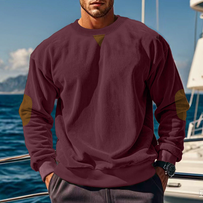 Herren Strickpullover mit strukturiertem Design und Lederapplikationen Aliams