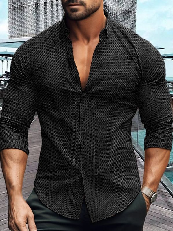 Herren elegantes Langarmhemd mit strukturiertem Muster Aliams