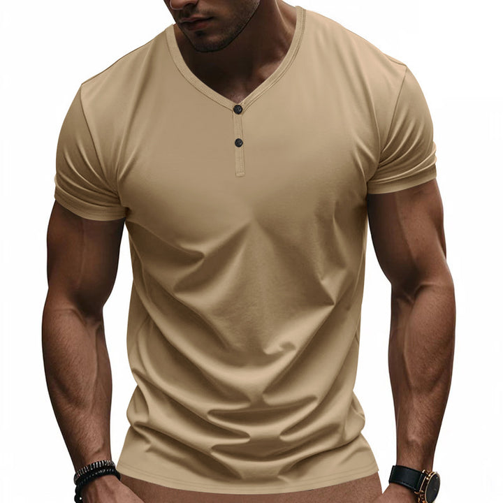 Herren Kurzarm Henley-T-Shirt mit strukturiertem V-Ausschnitt Aliams