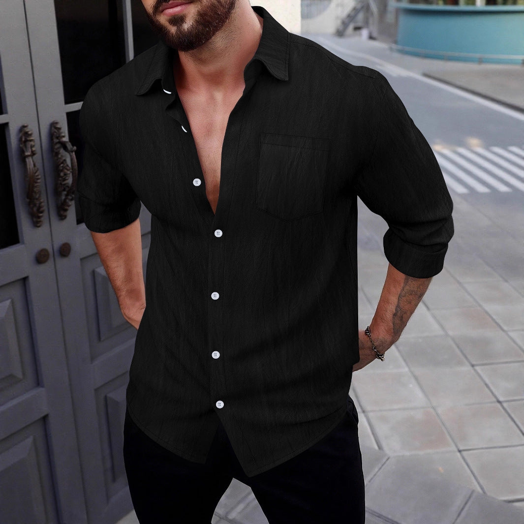 Herren Kurzarm-Hemd mit feiner Textur und Brusttasche Aliams