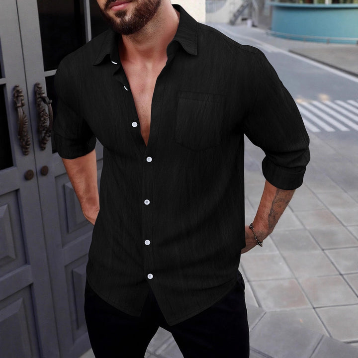 Herren Kurzarm-Hemd mit feiner Textur und Brusttasche Aliams