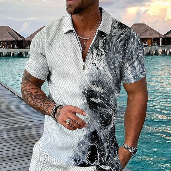 Herren Elegantes Kurzarm-Hemd mit Knopfleiste und dekorativen Mustern Aliams