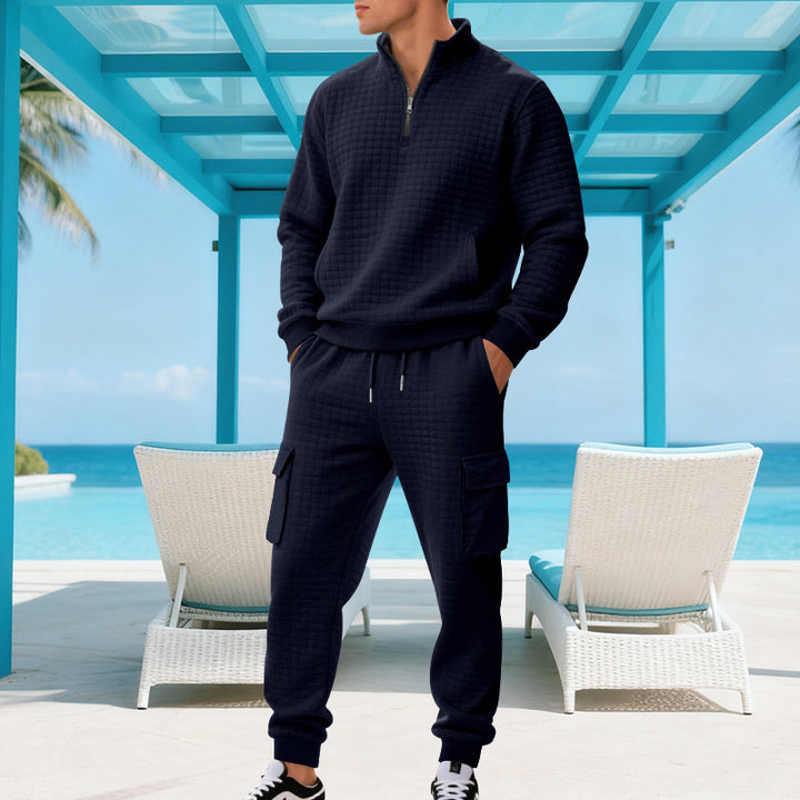 Herren sportlicher Fleece-Trainingsanzug mit modernem Stehkragen und praktischen Taschen Aliams