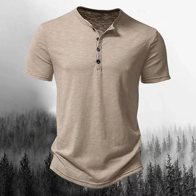 Herren Freizeit Kurzarm Henley Shirt mit Knopfleiste Aliams