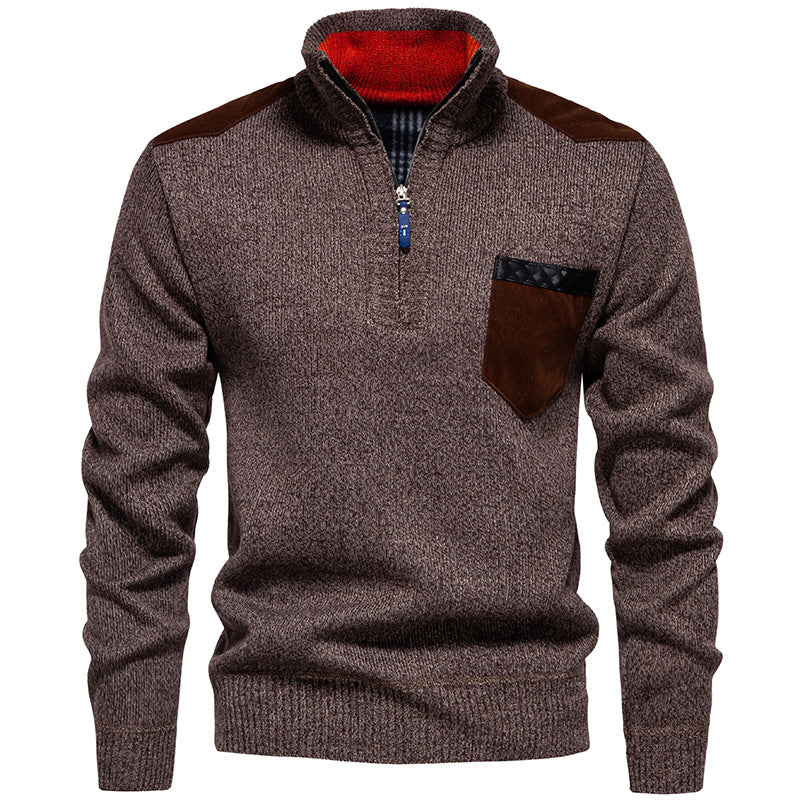 Herren Stehkragenpullover mit kontrastierenden Details und praktischen Taschen Aliams