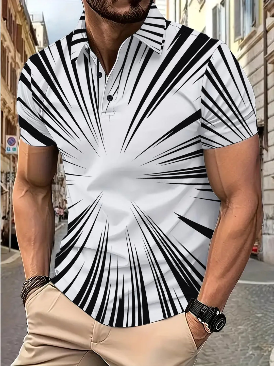 Herren Kurzarm Poloshirt mit dynamischem Strichdesign Aliams