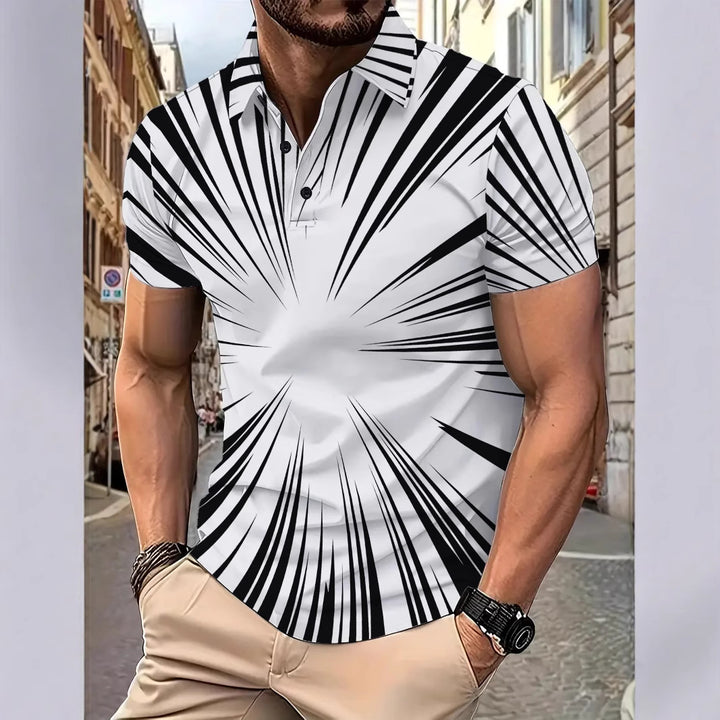 Herren Kurzarm Poloshirt mit dynamischem Strichdesign Aliams