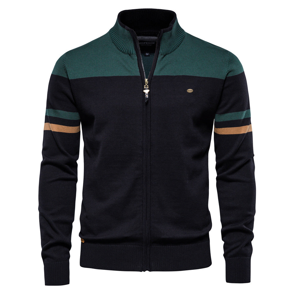 Herren Strickjacke mit modernem Zipper und sportiven Farbstreifen Aliams
