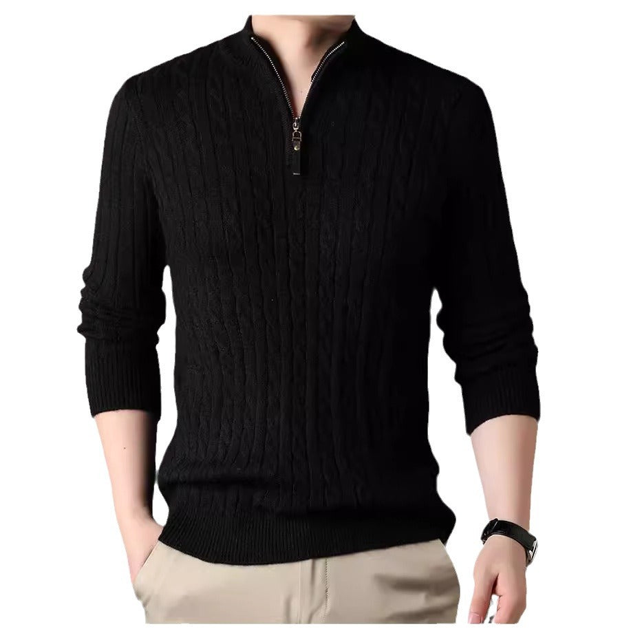 Herren Pullover mit Zipper und strukturiertem Zopfmuster Aliams