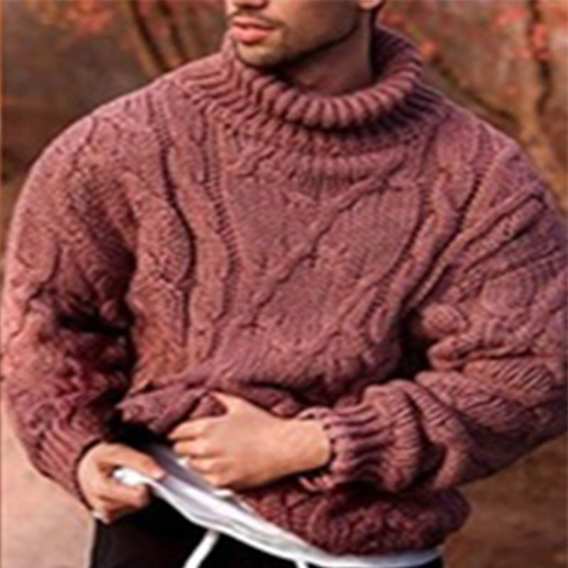 Herren Strickpullover mit hohem Kragen und strukturiertem Zopfmuster Aliams