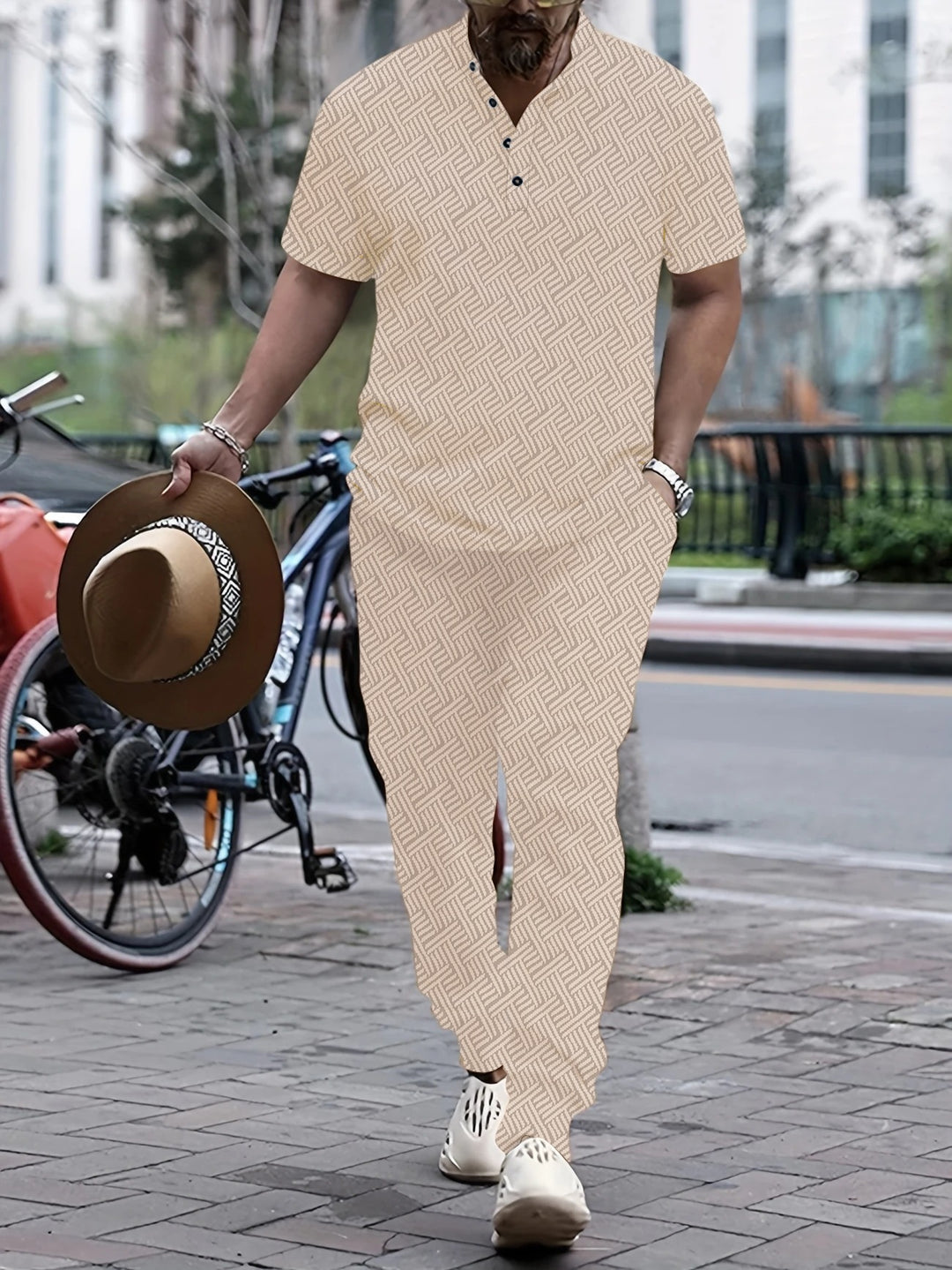 Herren Jumpsuit mit modischem Webmuster und praktischen Taschen Aliams