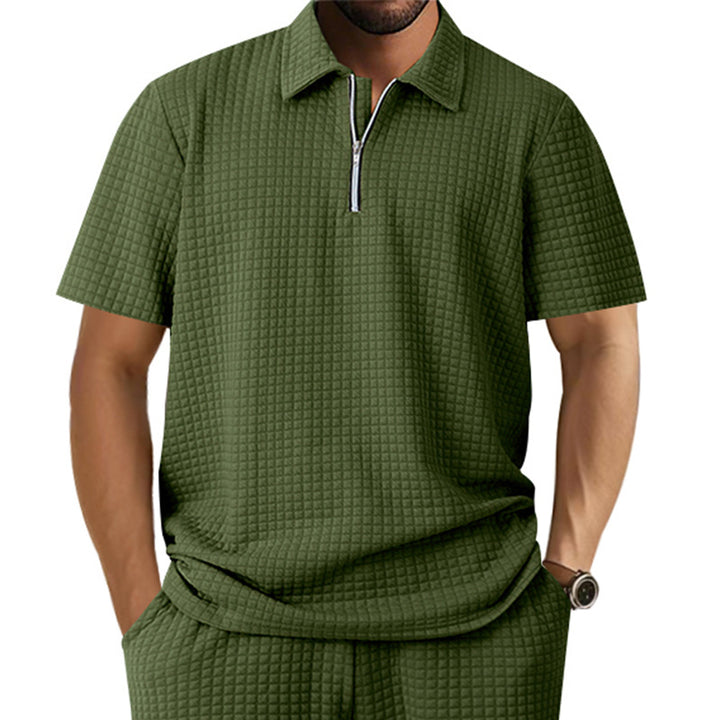 Herren Kurzarm-Henley-Shirt aus strukturierter Baumwollmischung mit Reißverschluss Aliams