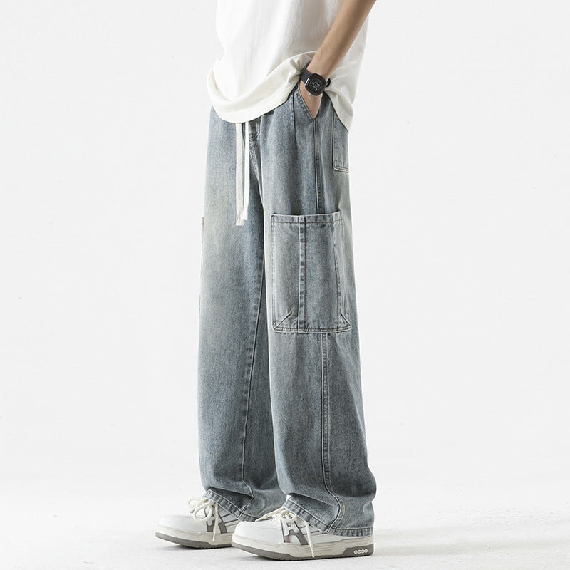 Herren Überdimensionierte Jeans-Hose mit multifunktionalen Taschen Aliams