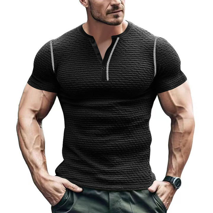 Herren Kurzarm-Henley-T-Shirt mit strukturiertem Design und praktischer Knopfleiste Aliams