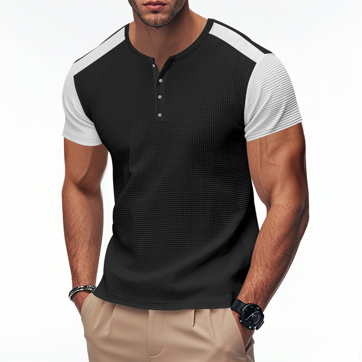 Herren Kurzarm-Henley-T-Shirt mit strukturierter Oberfläche und dezenter Knopfleiste Aliams
