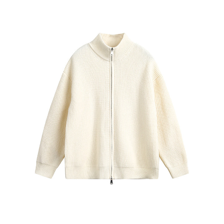 Herren Grobstrickjacke mit hohem Kragen und durchgehendem Reißverschluss Aliams