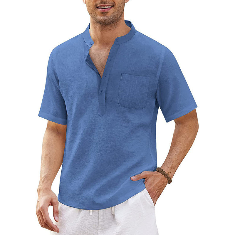 Herren hochwertiges Kurzarm-Henley-Shirt mit praktischer Brusttasche Aliams
