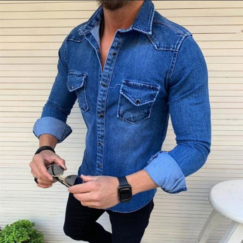 Herren Denim Hemd mit modernem Schnitt und praktischen Brusttaschen Aliams