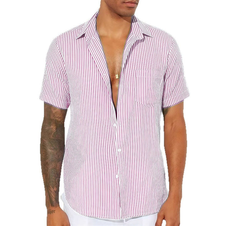 Herren Freizeit gestreiftes kurzärmeliges Button-Up Hemd Aliams