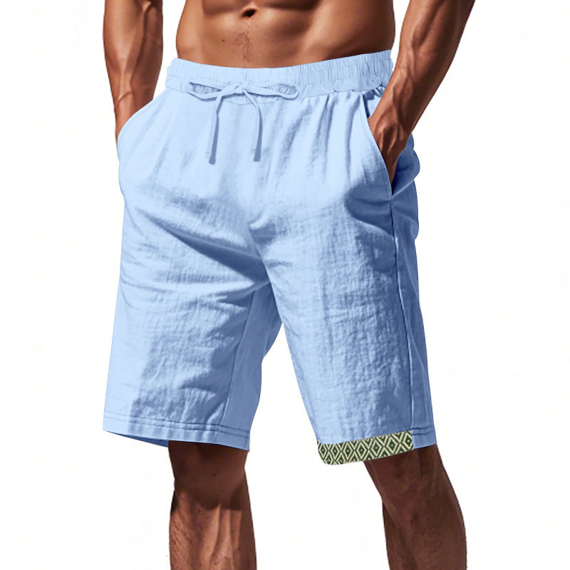 Herren lässige Strandshorts aus atmungsaktivem Leinenmix mit elastischem Bund und seitlichen Taschen Aliams