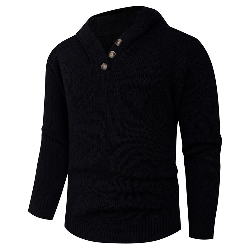 Herren Pullover mit Schalkragen und Holzknöpfen Aliams