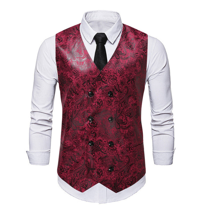 Herren elegante Weste mit floralem Muster und doppelter Knopfreihe Aliams