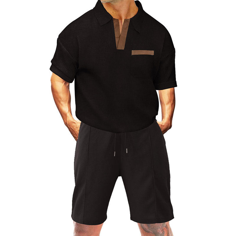 Herren sportliches Kurzarm-T-Shirt mit praktischer Brusttasche und bequemen Shorts Aliams