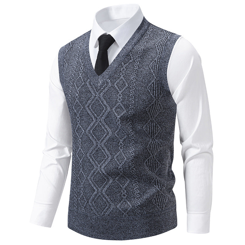 Herren elegante Strickweste mit V-Ausschnitt und strukturiertem Muster Aliams
