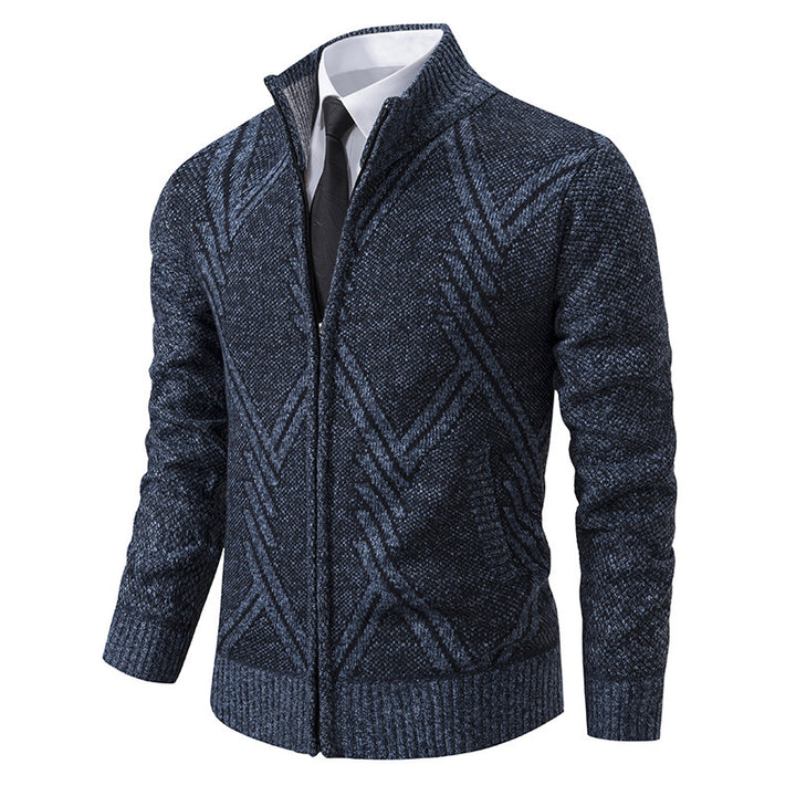 Herren elegante Strickjacke mit strukturiertem Zopfmuster und hochschließendem Kragen Aliams