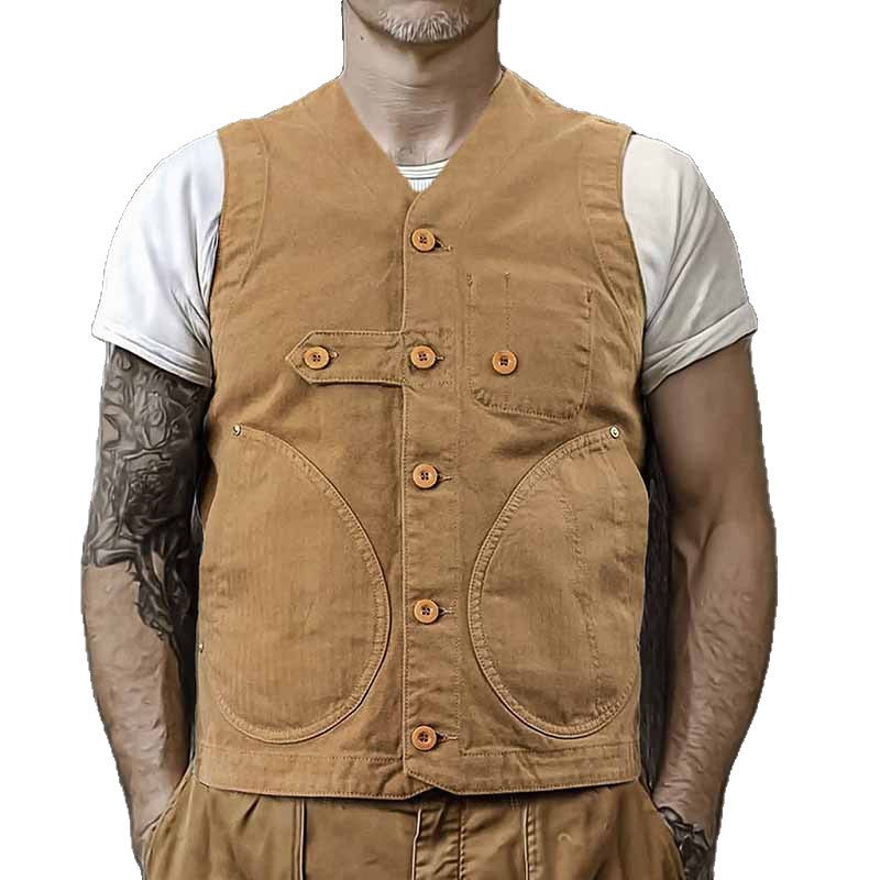 Herren praktische Utility-Weste mit tiefen Taschen und Knopfdetails Aliams