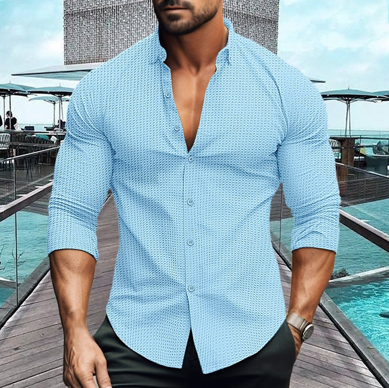 Herren elegantes Langarmhemd mit strukturiertem Muster Aliams