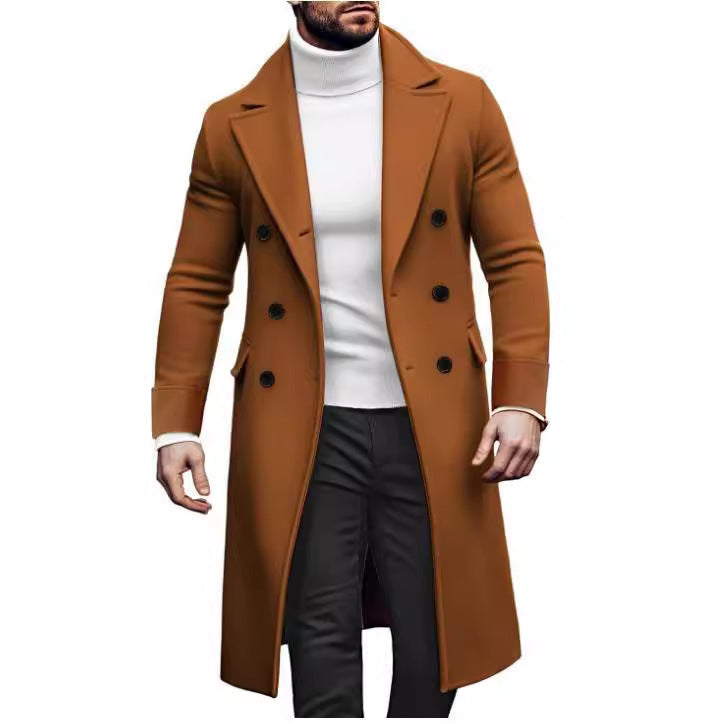 Herren eleganter Doppelmantel mit breitem Revers und praktischen Taschen Aliams