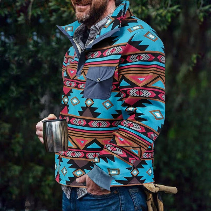 Herren Pulloverjacke mit farbenfrohem, geometrischem Design und praktischer Brusttasche Aliams