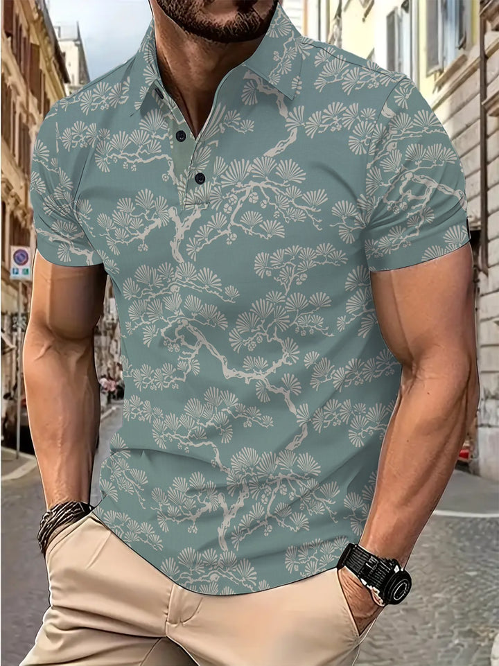 Herren Kurzarm Polohemd mit floralem Design Aliams