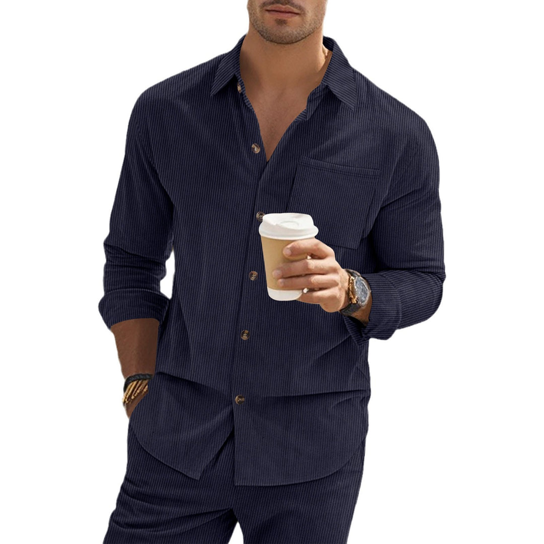 Herren gestreiftes Langarmhemd mit Brusttasche Aliams