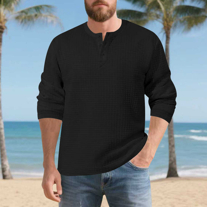 Herren Elegantes Langarmshirt mit Knopfleiste und strukturiertem Stoff Aliams