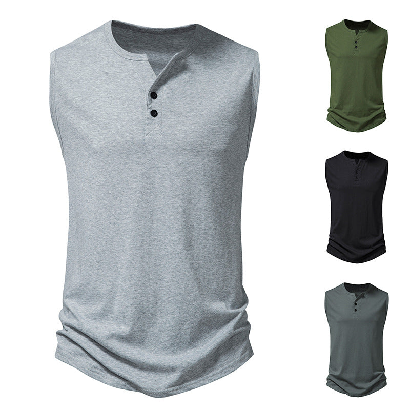 Herren ärmelloses Henley-Shirt mit modernem Knopfdesign Aliams