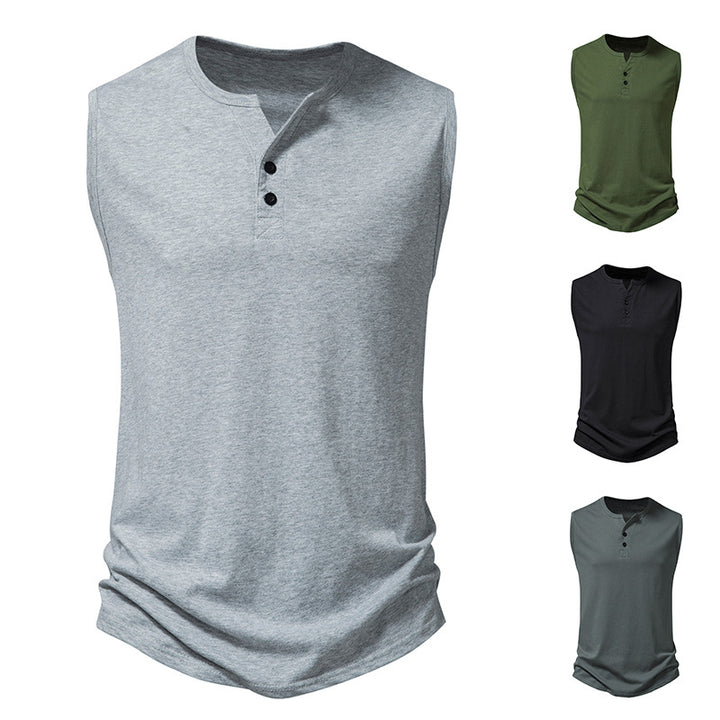 Herren ärmelloses Henley-Shirt mit modernem Knopfdesign Aliams