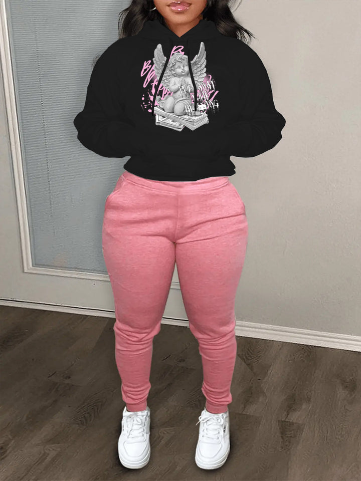 Herren Sportliches Hoodie und Jogginghose Set mit kreativem Engel-Motiv Aliams