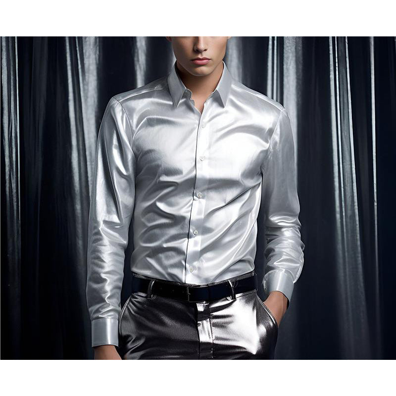 Herren Hochglänzendes Satin-Hemd mit modernem Schnitt Aliams