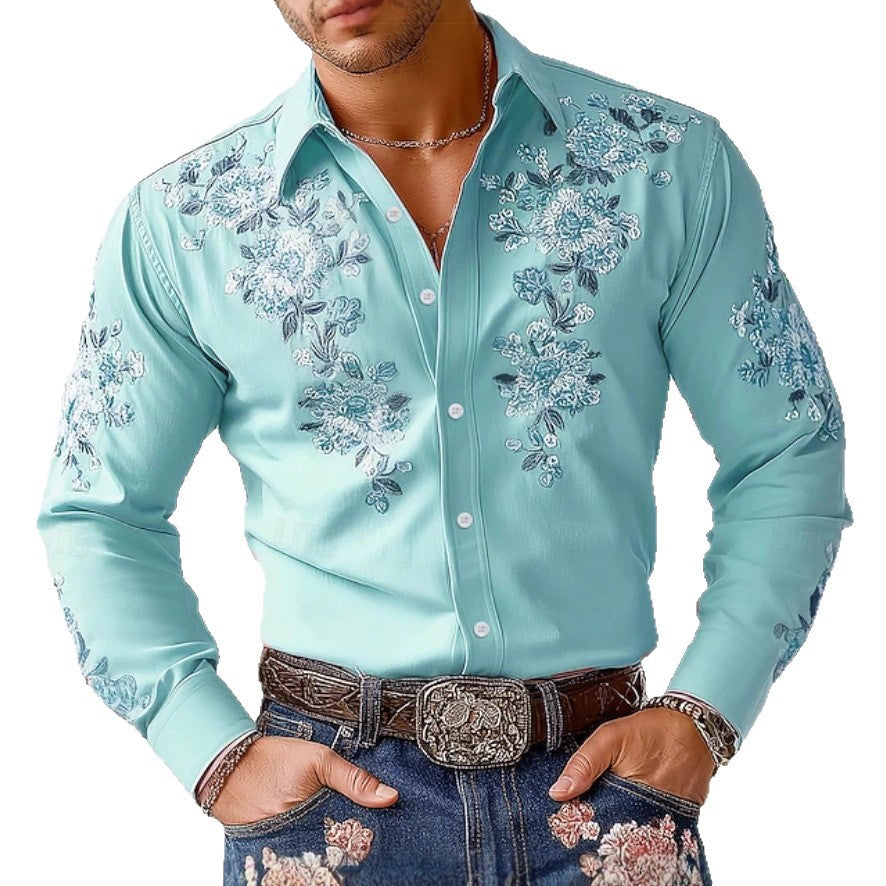 Herren besticktes Hemd mit floralen Motiven Aliams