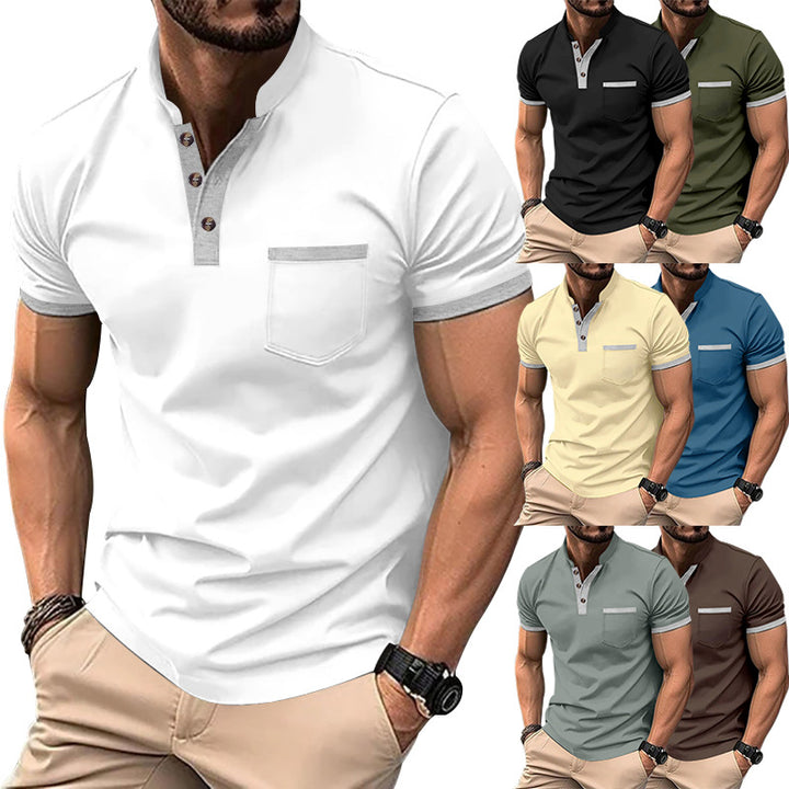 Herren Kurzarm-Henley-T-Shirt mit Button-Down-Kragen und Brusttasche Aliams