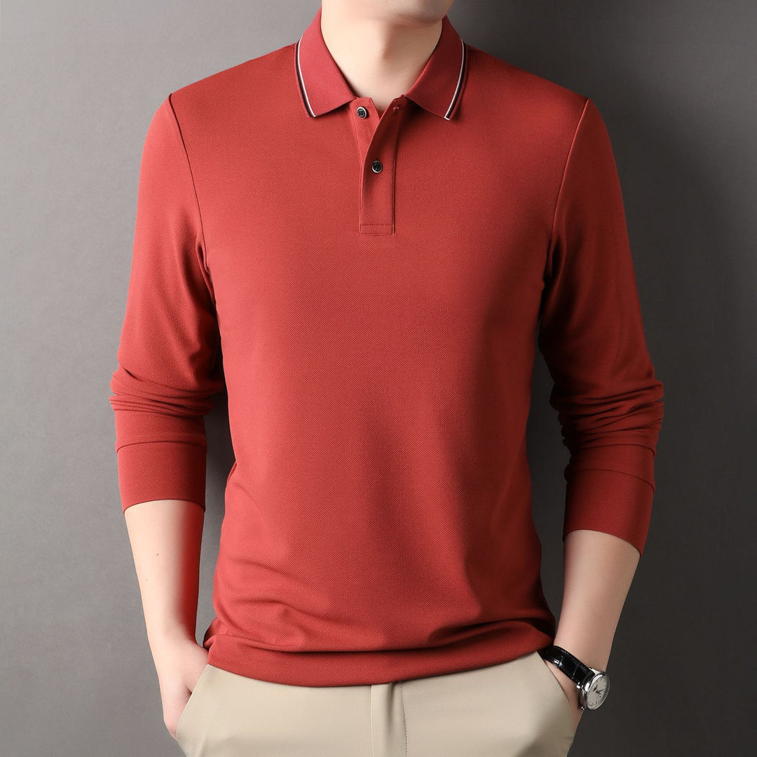 Herren elegantes Langarm-Polo mit modernem Kragen und stylischen Akzenten Aliams