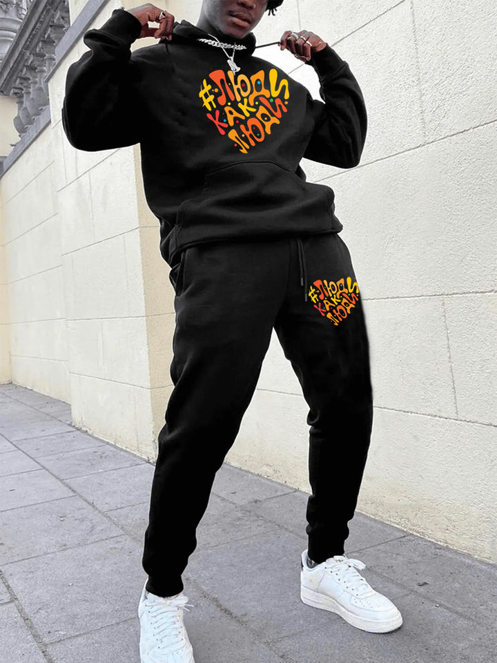 Herren Kapuzenpullover und Jogginghose Set mit auffälligem Herzmotiv Aliams