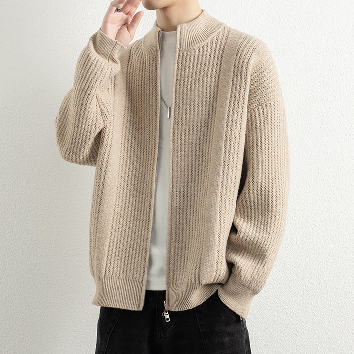 Herren Strickjacke mit modernem Zipper und strukturierter Oberfläche Aliams