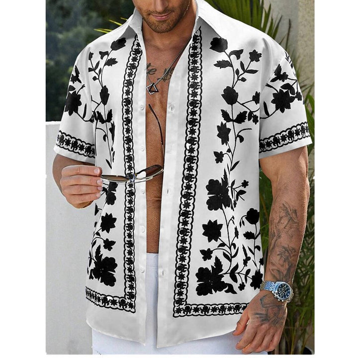Herren Freizeithemd mit floralem Stickdesign und kurzärmeliger Passform Aliams